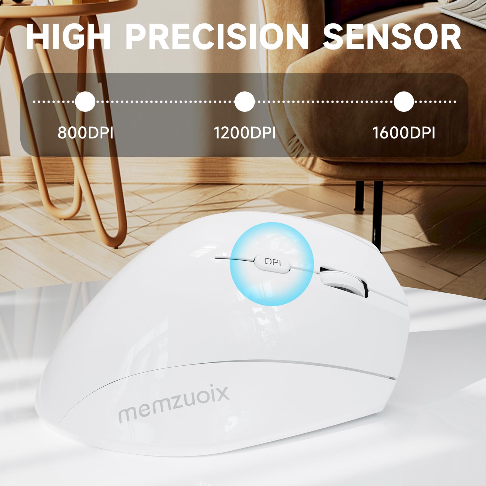 memzuoix Ergonomic Mouse Wireless,2.4G Optical Cordless Mice with 800/1200/1600 DPI,Vertical Computer Wireless Mouse for Laptop, Mac,PC,Desktop (for Right Hand, Large),White Mouse