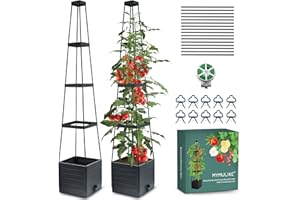 MYMULIKE Raised Garden Bed Planter Box with Trellis, 58” Tomato Cage Planter Raised Garden Bed with Trellis for Climbing Vegetables Plants Tomato Cage w/Self-Watering, Indoor Outdoor Use (1)