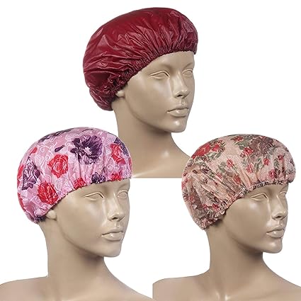 selinta Women's Bath 'n' Shower Cap - Pack of 3 (Multicolour)