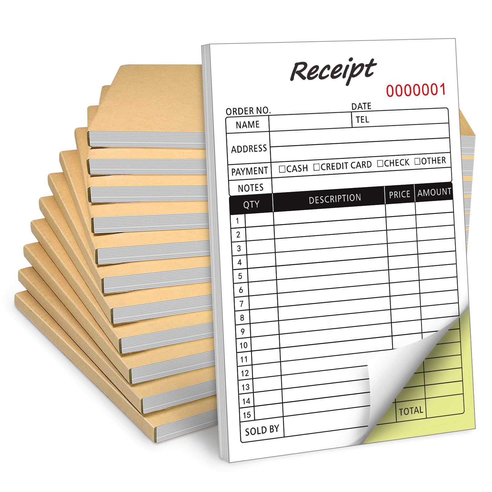 Photo 1 of 10 Pack Receipt Book, 2-Part Carbonless Sales Invoice Book with Cardboard Copies for Small Boutique Business, (8.3x5.5 Inches, 50 Sets*10) (Receipt)