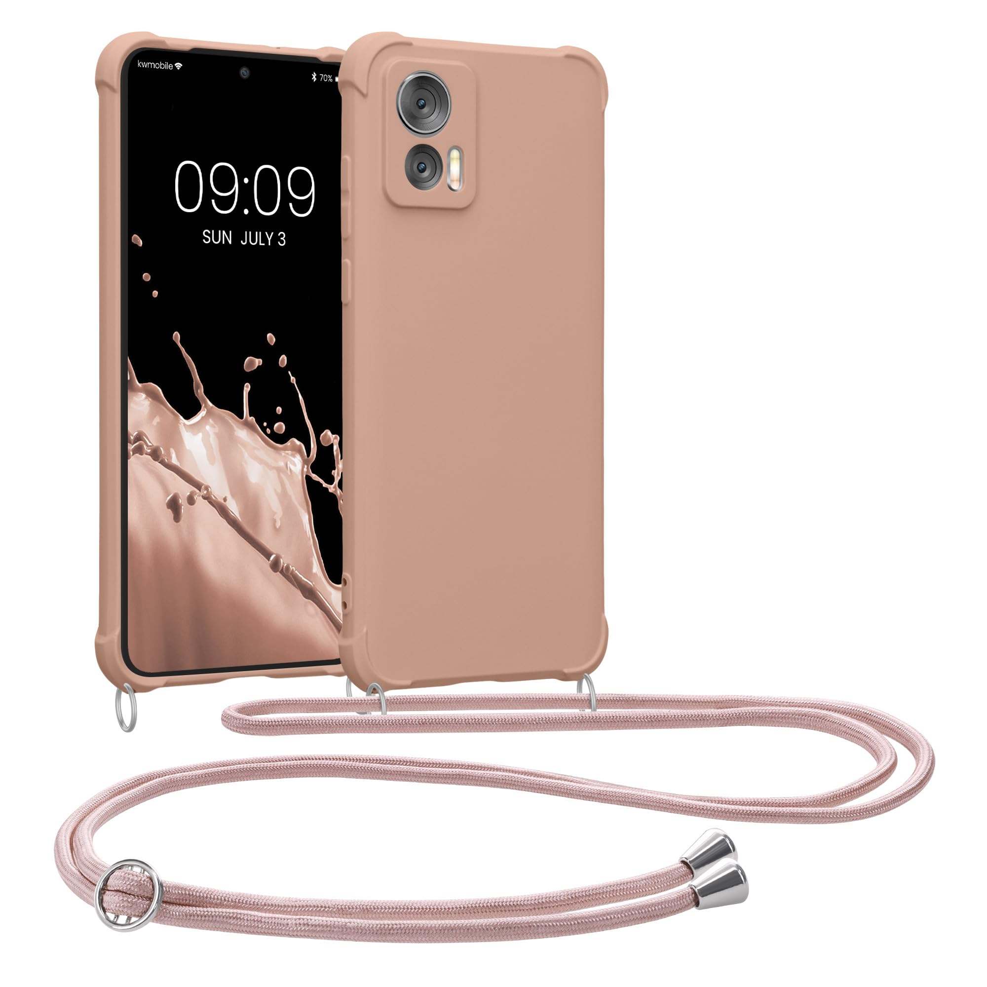 kwmobile Crossbody Case Compatible with Motorola Edge 30 Neo Case - TPU Silicone Cover with Strap - Coconut Swirl