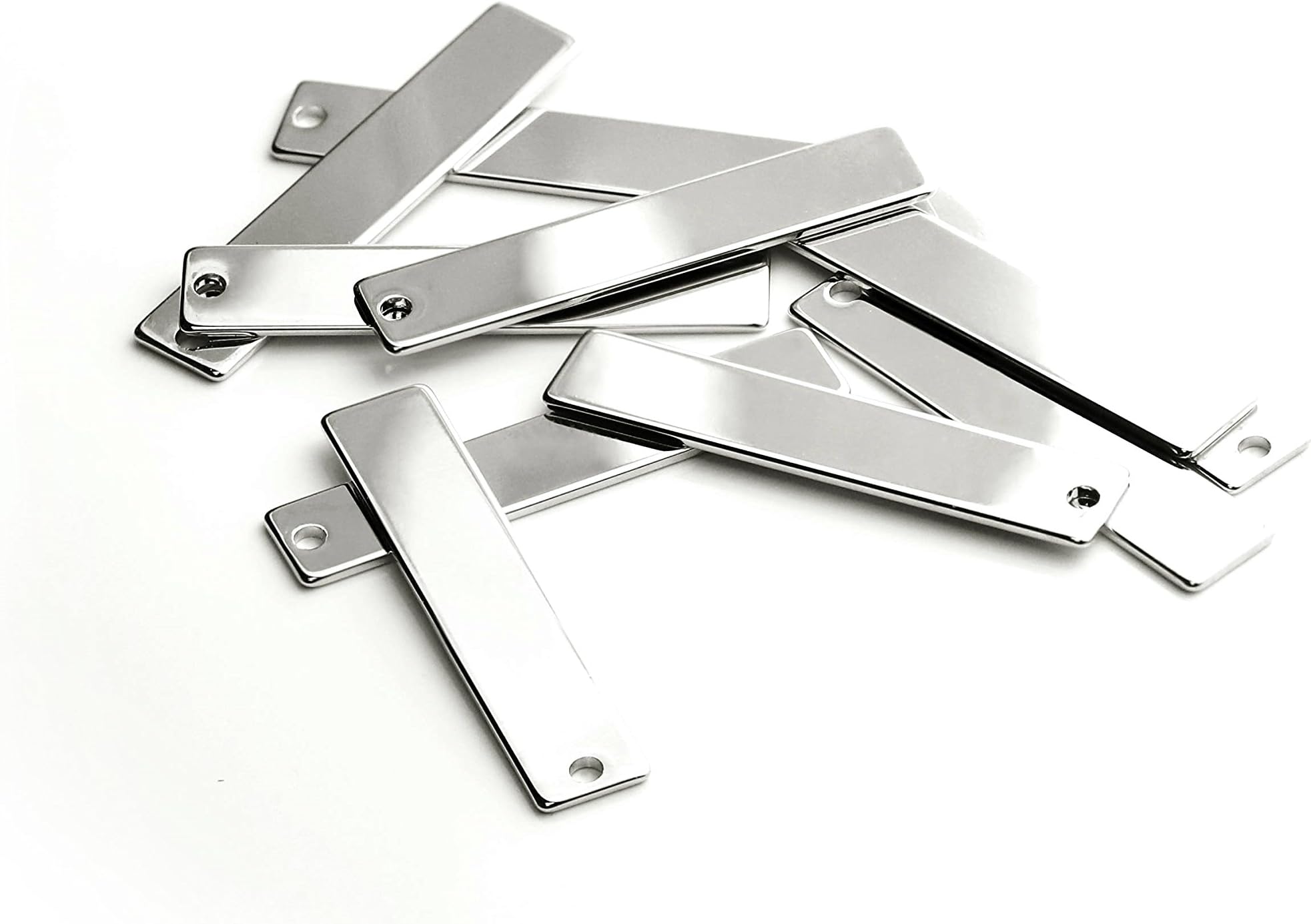 10 Pieces - 16K Silver Plated Vertical Stamping Blank Bar Necklace Pendant Tag Pendant Ready to Stamp Key Chain Supply 1.57" x 0.31" (40mm x 8mm) - 10P8 (Silver)