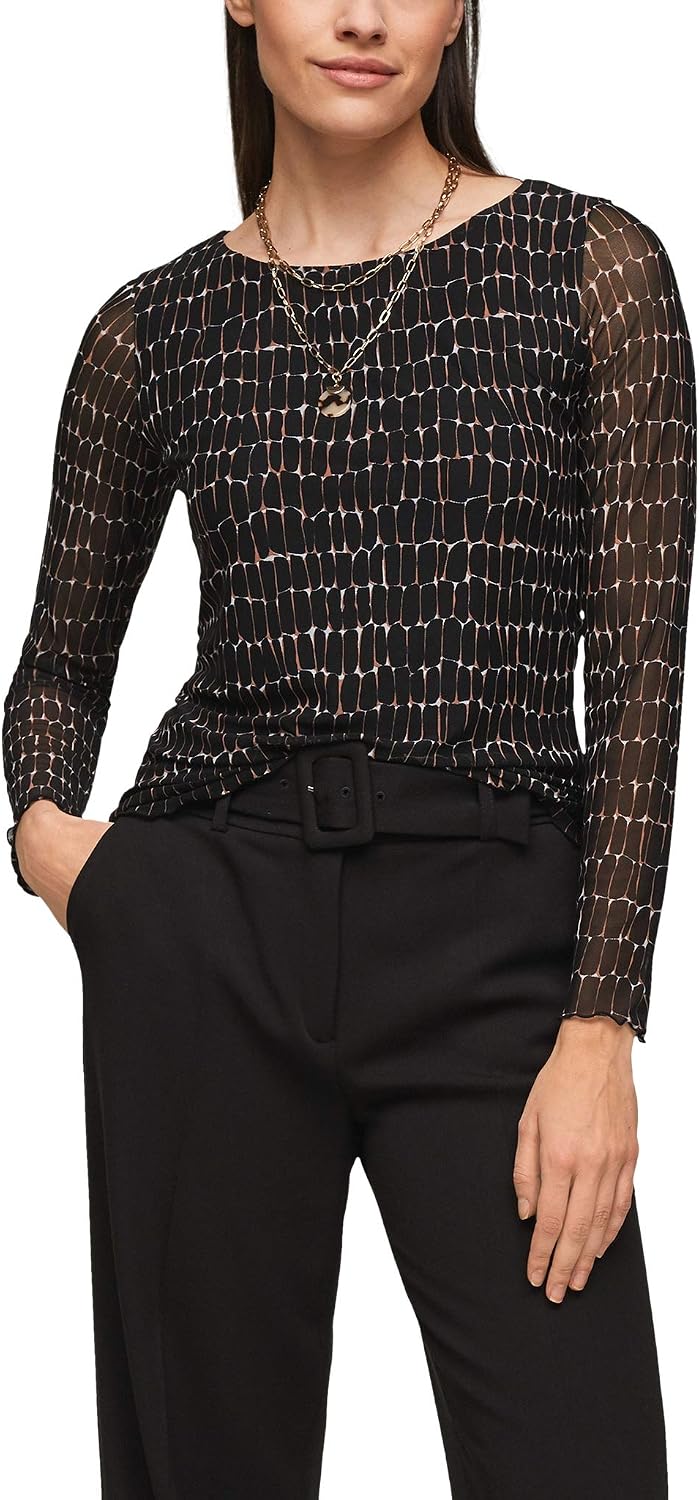 S.Oliver BLACK LABEL Damen T-Shirt Mit Allover-Print Und Raffung – Regular Fit