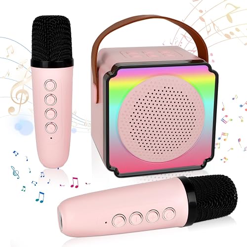 deAO Kids Karaoke Machine with 2 Microphones, Bluetooth 5.0 Music Set, LED Party Lights, TF Card/AUX/USB Support, Portable Speaker with 3D Sound Effect, Birthday Gift for Kids Age 3+