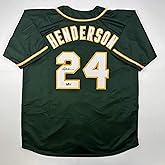 Facsimile Autographed Rickey Henderson Oakland Green Reprint Laser Auto Baseball Jersey Size Men's XL
