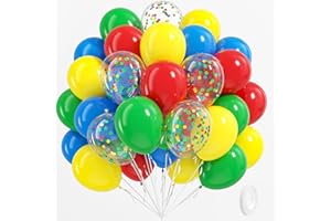 BAUANOOY Red Yellow Blue Green Balloons, 60pcs 12 Inch Latex BaIloons Colourful Confetti BaIloons for Baby Shower Carnival Circus Birthday Party Decorations