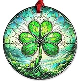 Rigufu Irish Celtic Shamrock Ceramic Ornament for St Patrick's Day, Lucky Shamrock Hanging Ornament with Irish Pride Blessing for Family Friends