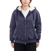 Huzeiwu Women's Acid Wash Fleece Sherpa Lined Hoodie Jacket Winter Warm Zip Up Hoodies Heavyweight Vintage Sweatshirt Coat