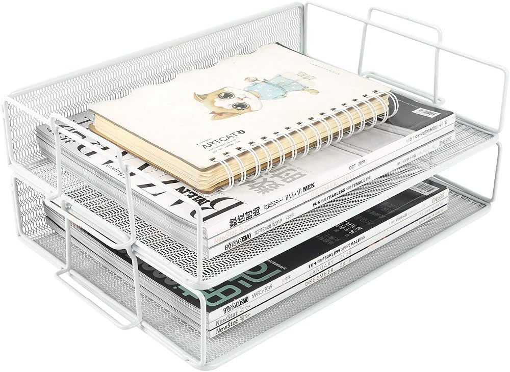EasyPAG 2 Tier A4 Mesh In Trays Desk Tidy White 34x24.5x13.5 cm