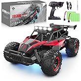 LARVEY 1:16 Scale Remote Control Car, 20 Km/h High Speed Remote Control Truck Off Road RC Monster Vehicle with LED Headlights and Chassis Lights, Electric Toy for Boys Kids and Adults