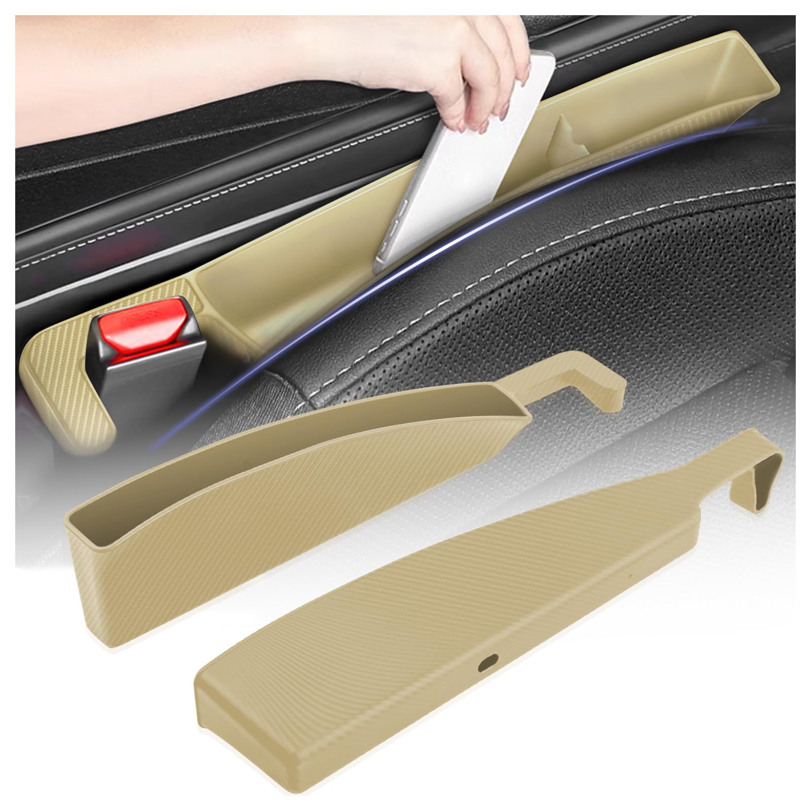 Photo 1 of 2PCS Car Seat Gap Filler Organizer with Charging Opening,Multifunctional Car Gap Filler Stop Things from Dropping,Universal Car Accessories Car Seat Storage Box (Carbon Beige)