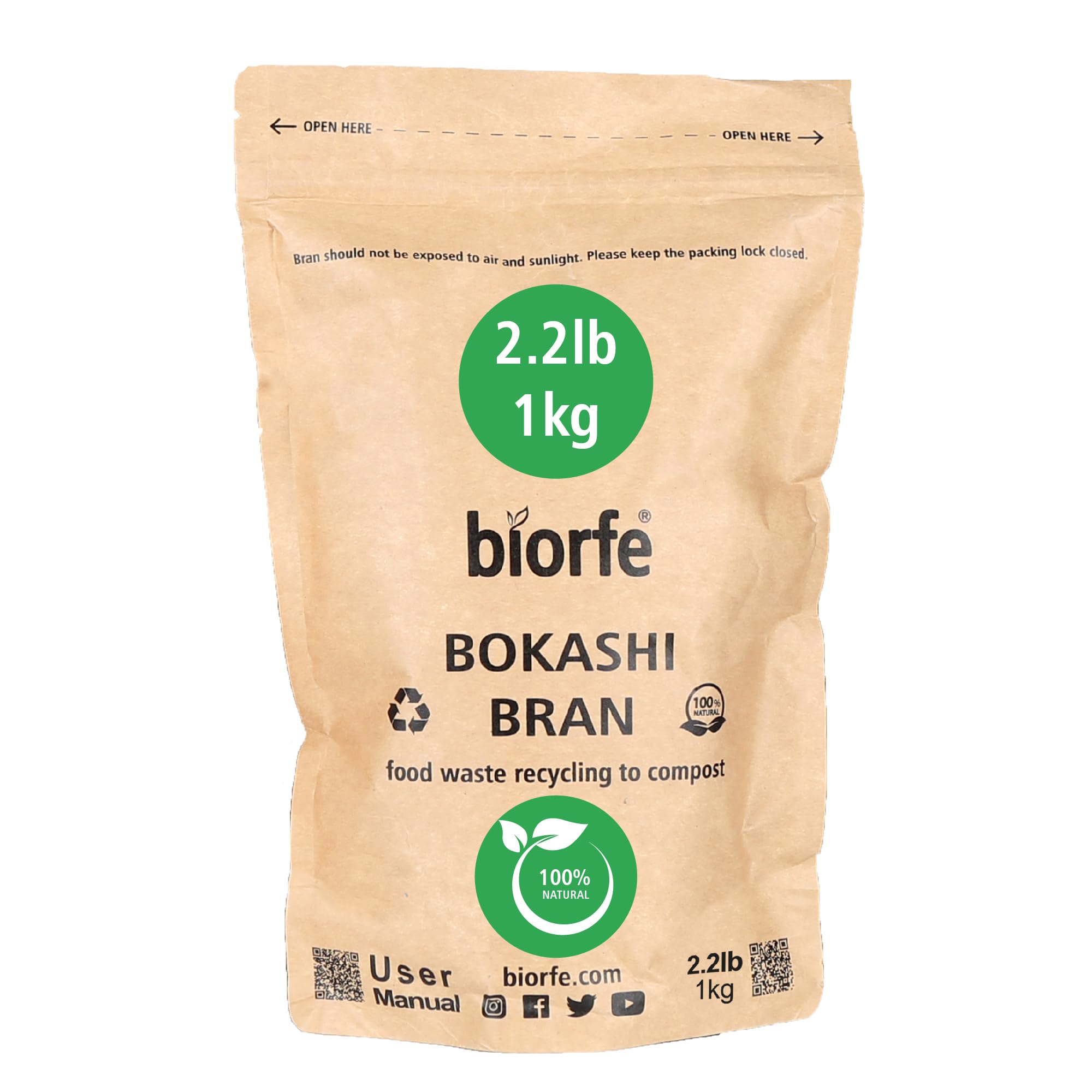 Biorfe Premium Bokashi Bran 1 kg for Quick and Easy Composting, All-Season Compost Starter for Indoor Compost Bin, No-Odor Accelerator for Kitchen Composter