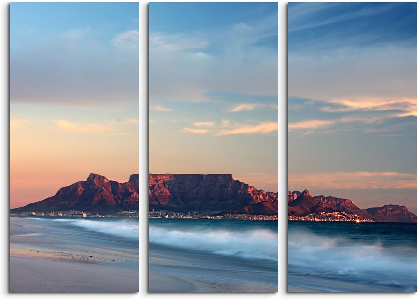 3-Part Wall Canvas Panorama, Africa Cape Town Sea Mist, 3 x 40 x 90 cm (Total: 130 cm x 90 cm)