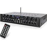 Pyle Wireless Home Audio Amplifier System - Bluetooth Compatible 6 Channel Stereo Receiver, 600W Max Power, Simple Karaoke with Dual Mic Inputs with Tone Control, PA with Talk Over - PTA66BT.6