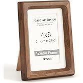 4x6 Picture Frame, USA-Sourced Natural Walnut Wood Photo Frame with Tempered Glass, Handcrafted Rounded Corner 4 x 6 Wooden Frame Matted to 3.5x5 Photos, Wall or Tabletop Display