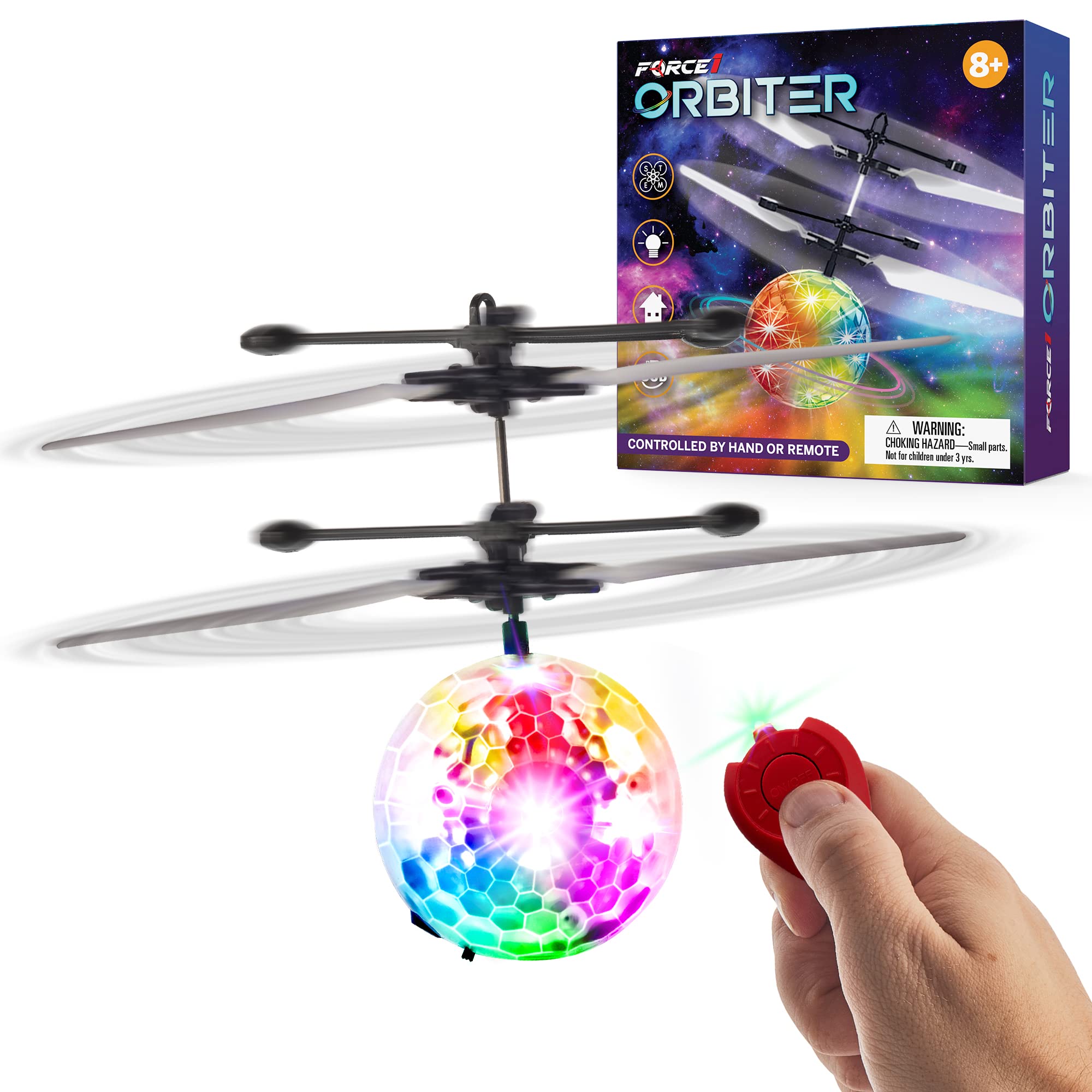 Photo 1 of Force1 Orbiter Flying Orb Ball Toy Hand Operated Spinner Drones for Kids - Mini UFO Drone Toys with Remote, Rechargeable LED Indoor Floating Hover Hand Controlled Orb Toys
