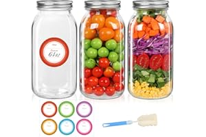 Mcupper 3 Pack Wide Mouth Mason Jars 64 oz, Half Gallon Mason Jars, Large Canning Jars with Lids and Bands for Canning & Storing, Labels & Brusher Included