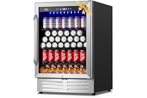 Velieta 24 Inch Beverage Refrigerator Cooler,210 Cans Wide Beverage and Beer Fridge with Glass Door and Powerful Cooling Compressor, Built-in/Freestanding Drink Fridge for Kitchen, Bar or Office