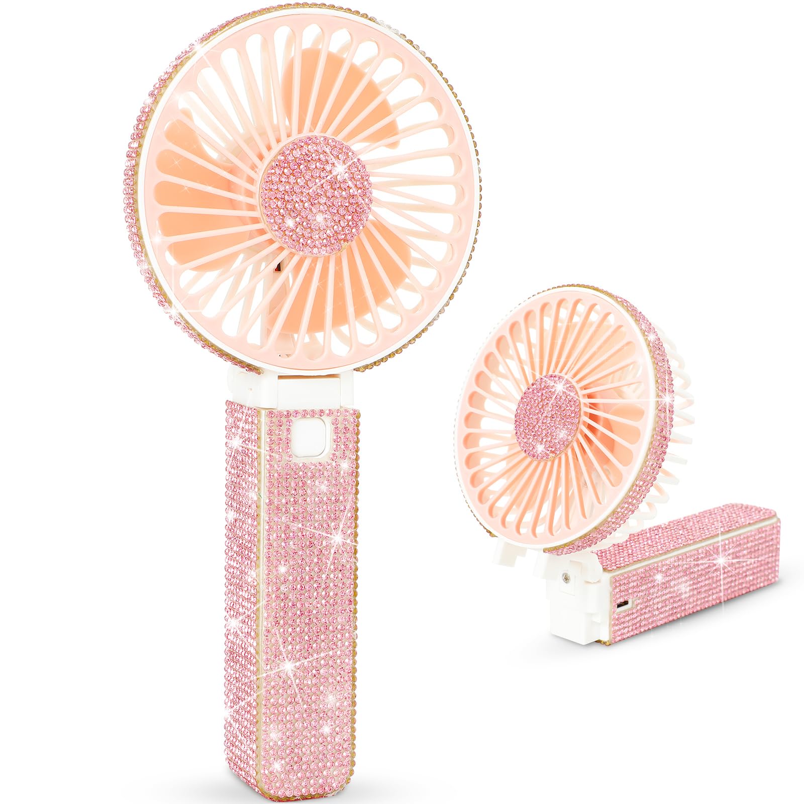Photo 1 of Mudder Rhinestone Handheld Fan Crystal Bling Mini Personal Fan Glitter Bedazzled Portable USB Rechargeable & Battery Operated for Girls Women Outdoor Travel Indoor Makeup Office(Pastel,Foldable)