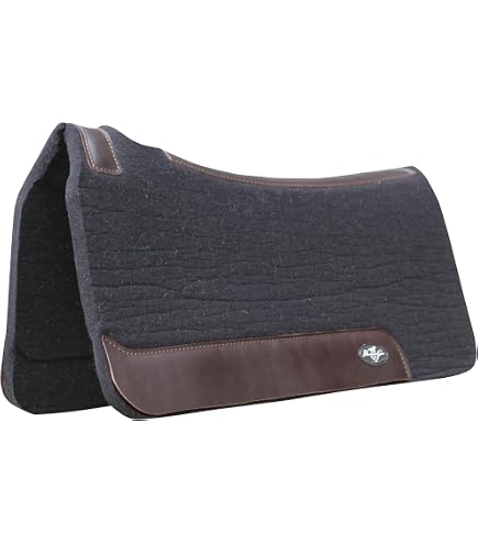 Steam Pressed Merino Wool Felt Saddle Pad – 1" Thick, Contoured, With Heavy Fleece Bottom, 31"x32", Grey