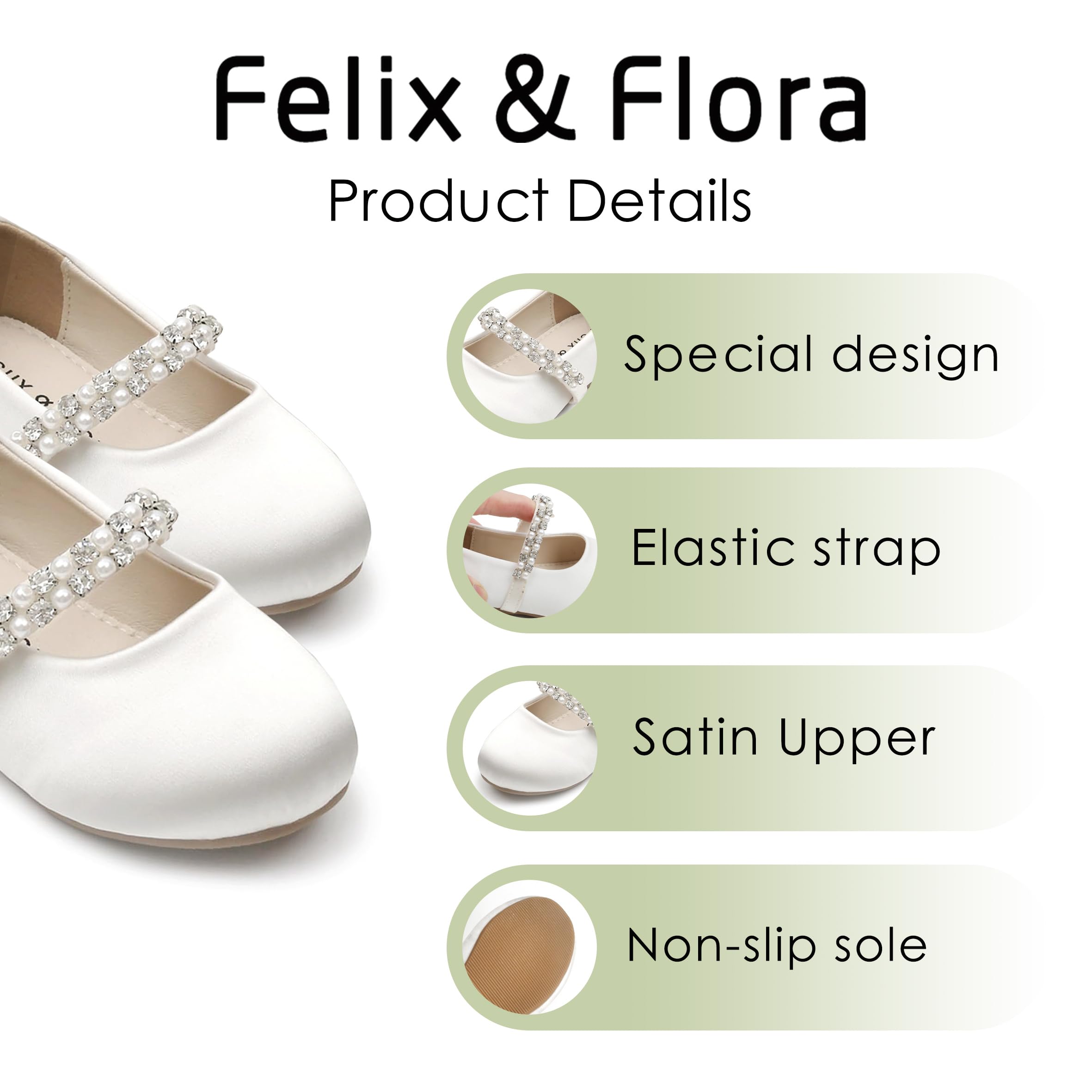 Felix & Flora Girls Toddler Little Ballet Shoes - Flower Girls Mary Jane Flats Dress Shoes Party Wedding