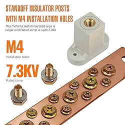 Copper Grounding Bar Kit, 7.8" Copper Bus Bar