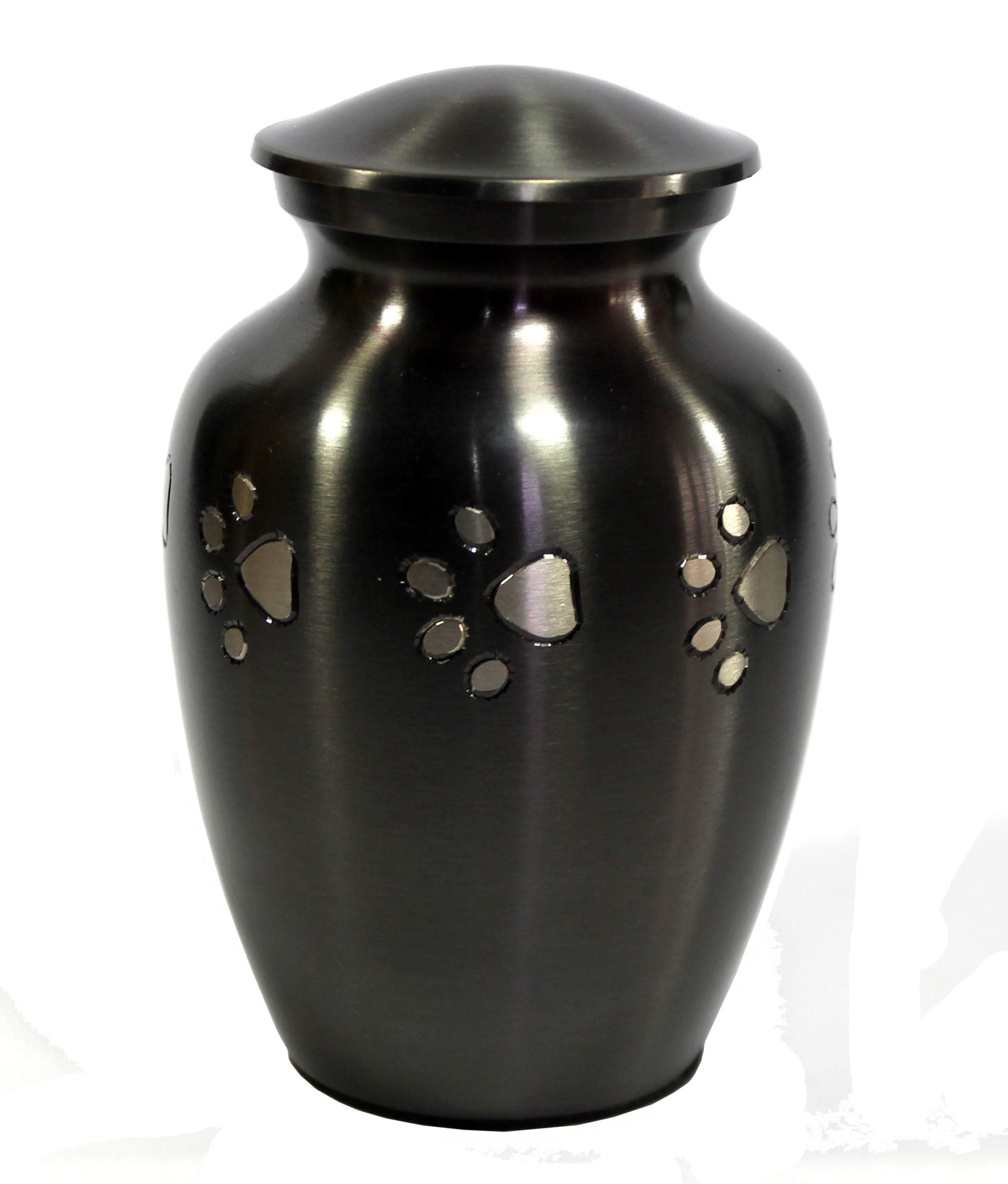 eSplanade Mini Cremation Urn Memorial Jar Pot Container | Small Keepsake for Funeral Ashes Burial | Silver Paws Printed Metal Keepsake | Black - 4.5" Inches
