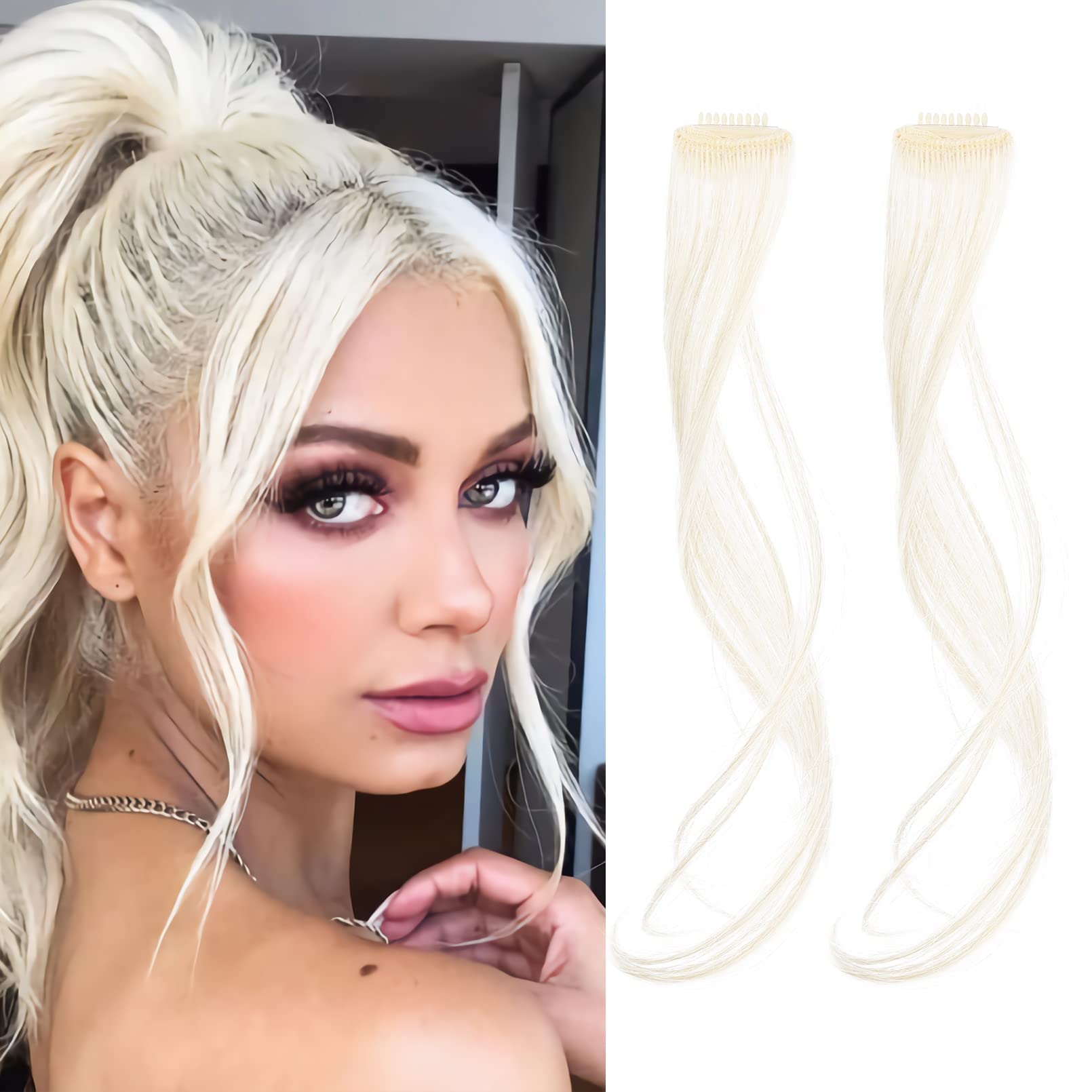 REECHO Long Side Air Bangs, Wavy Curly Clip in Curtain Bangs Front Side Bangs Face-Framing Highlights for Women Daily Use 2 PCS Set Long Temples