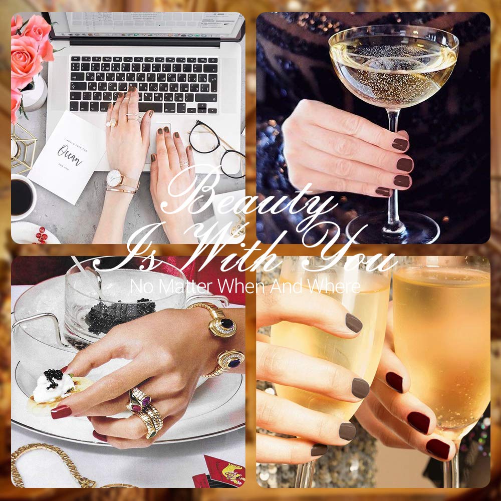Gel Nail Polish, White Nude Glitter Gold Silver Burgundy Brown Gel Polish, 6 PCS 10ML Nail Polish, Gel Top Coat Base Coat LED Nail Lamp Needed, Gel Nail Kit Manicure Set Home Use with Gift Box : Beauty