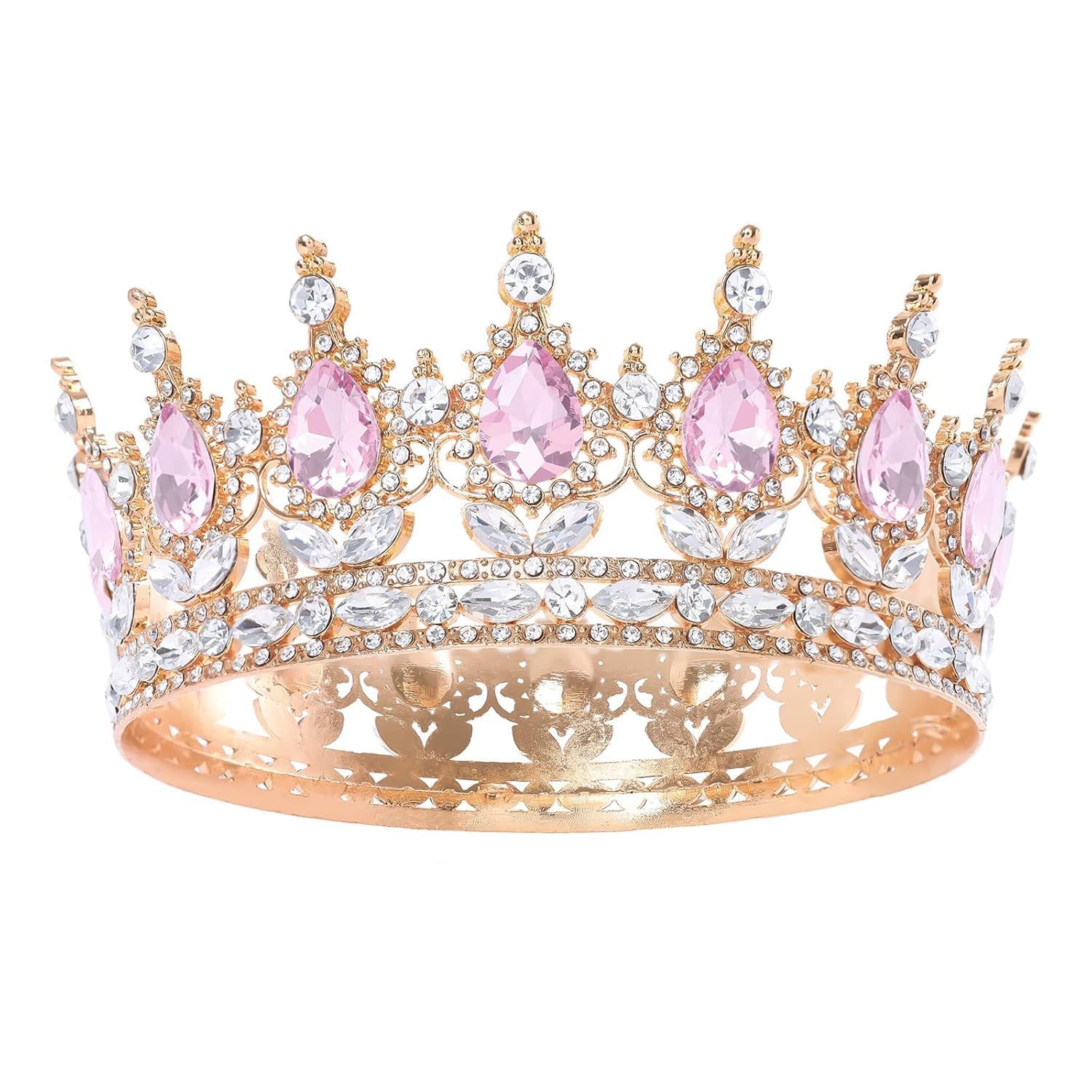 [Gift Box Packed] Princess Tiaras Women Crystal Tiara Full Round Rhinestone Tiara Pink Bridal Queen Crown Crystal Headband Present for Women Birthday Cake Decoration Wedding Hair Accessories