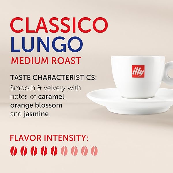 ILLY ESPRESSO COMPATIBLE CAPSULES – SINGLE-SERVE COFFEE CAPSULES & PODS – CLASSICO LUNGO ROAST – NOTES OF CARAMEL, ORANGE BLOSSOM & JASMINE COFFEE PODS – FOR NESPRESSO COFFEE MACHINES – 10 COUNT