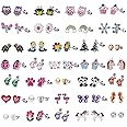 30/33 Pairs Hypoallergenic Sutd Earrings for Girls Sensitive Ears with Stainless Steel Post - Assorted Sytle and Vivid Color 