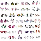 30/33 Pairs Hypoallergenic Sutd Earrings for Girls Sensitive Ears with Stainless Steel Post - Assorted Sytle and Vivid Color 