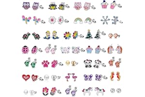 TAMHOO 33 Pairs Stainless Steel Cartoon Earrings for Girls - Hypoallergenic Colorful Stud Earing Set, Mix & Match Cute Earring for Teens, Kids, Doll Dressup Accessories