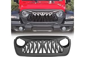 Allinoneparts Front Shark Grille Compatible with 2018-2025 Jeep Wrangler JL JLU Gladiator JT w/o TrailCam, Matte Black