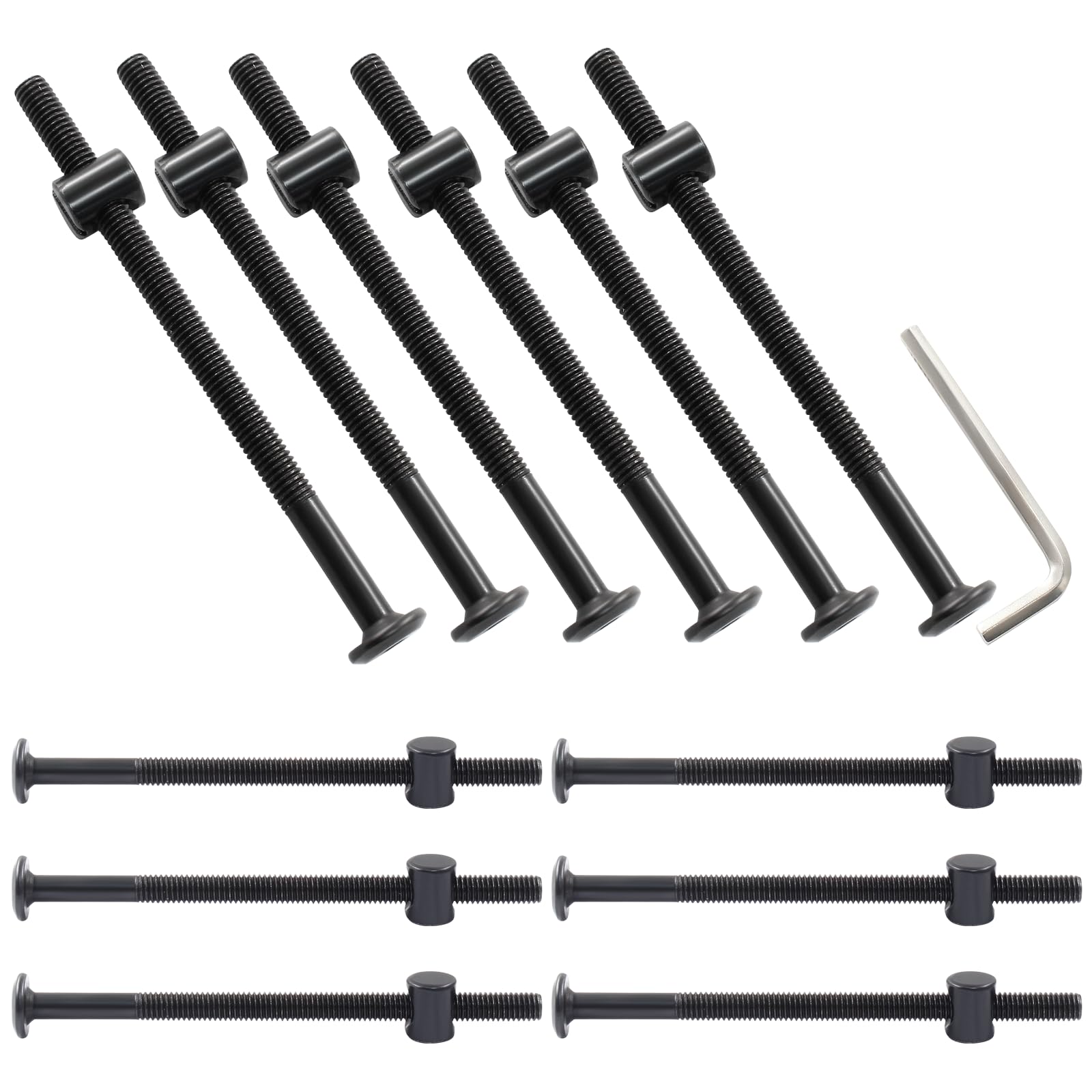 Photo 1 of Murtenze 12-Pack M6 X 100mm Bunk Bed Bolts Black, Hex Drive Socket Furniture Barrel Screws with Nuts for Furniture Crib Baby Bed (with 1 x Wrench)
