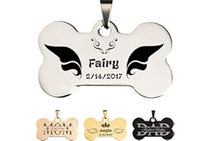 HiPeep Pet ID Tags Personalized Dog Tags Engraving Stainless Steel Custom Name Tag for Dog/Cat Bone Shape with Customizable T