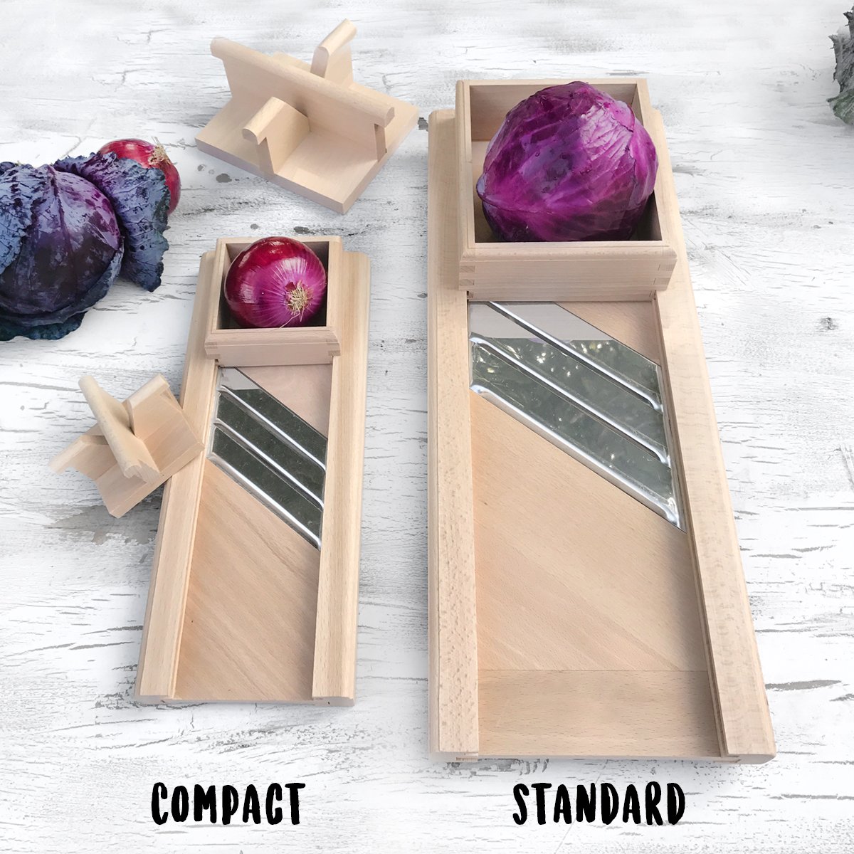 Compact Wooden Cabbage Shredder Slicer with Hand Guard for Finely Cut