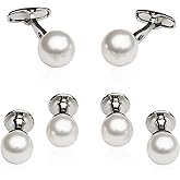 Cuff-Daddy Men's Simulated Pearl Formal Set Cufflinks and Studs with Jewelry Presentation Box Cufflinks for Men Storage Travel Special Occasions Business Mens Cuff Link Dress Shirt