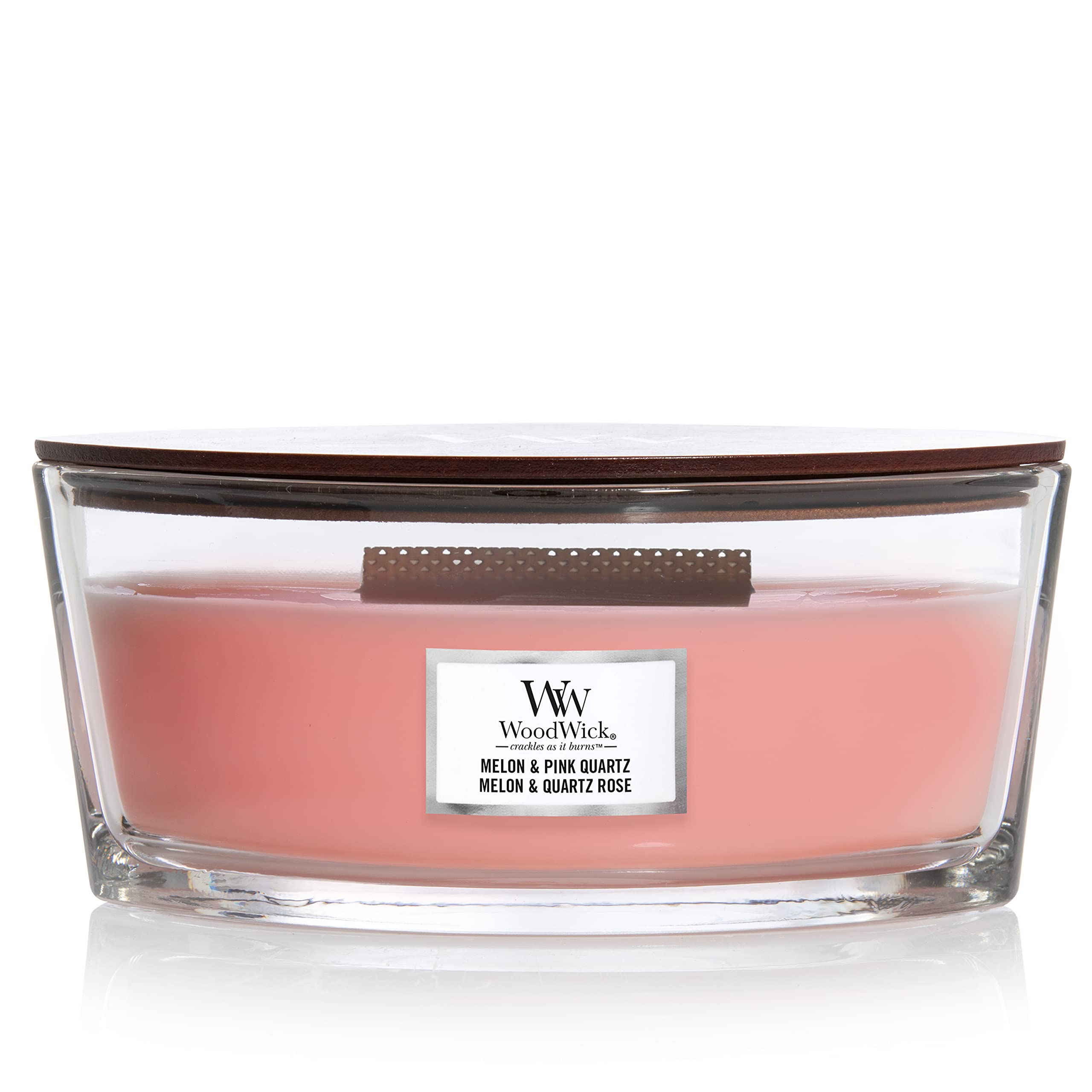 Woodwick Ellipse Scented Candle with Crackling Wick, Melon and Pink Quartz, Up to 50 Hours Burn Time (1681466E)
