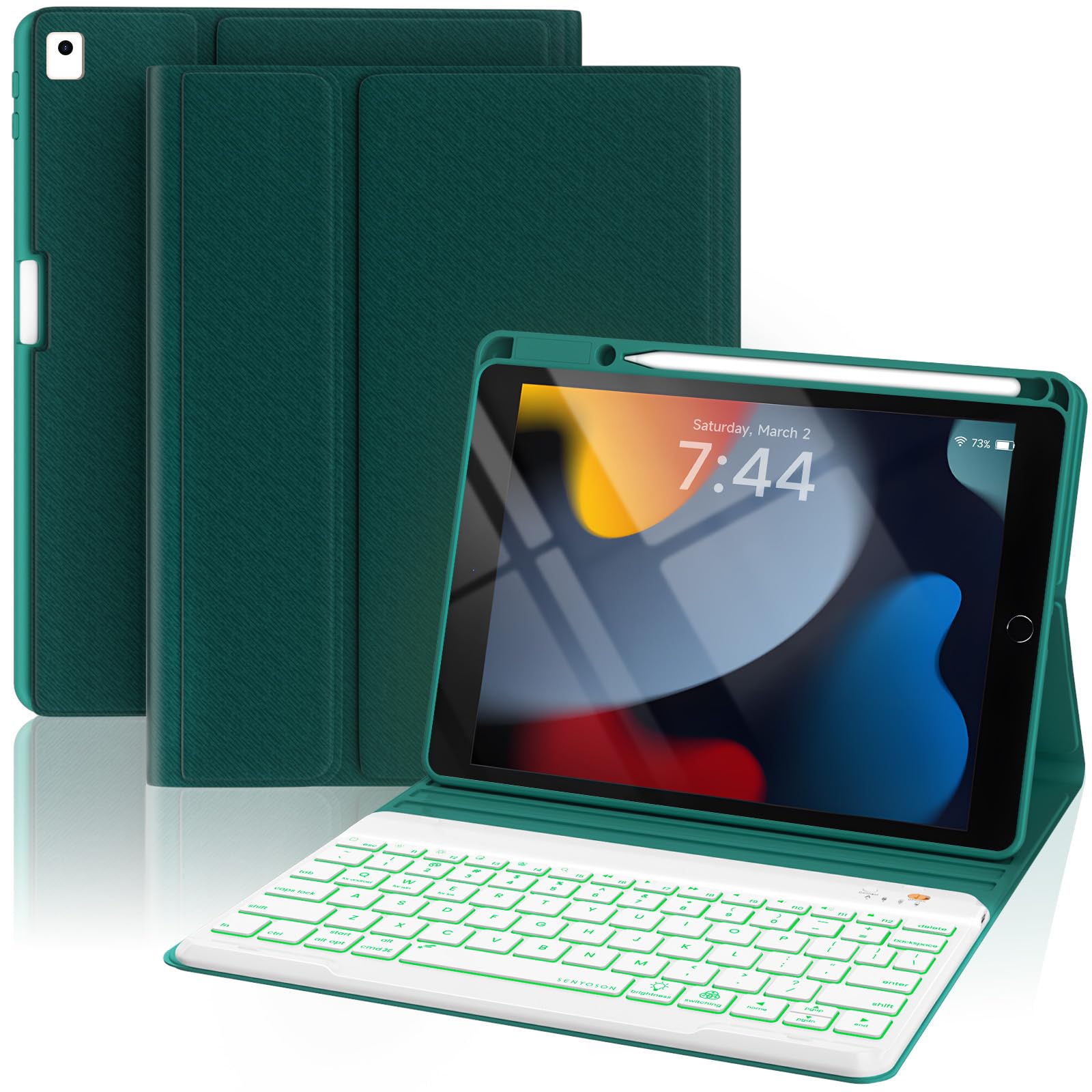 Photo 1 of *MINOR DAMAGE - USED*
OPAKIT Keyboard Case for iPad 10.2'' 9th/8th/7th Generation, 7-Color Backlit Detachable Bluetooth Keyboard and Pencil Holder, for 2021, 2019, Air 3rd, Pro 10.5'', Teal