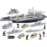 deAO Aircraft Carrier Toy Army Men with Scale Model Warships Battleship | 28"Large Aircraft Carrier,24pcs Military Battle Ship Toys,Christmas Birthday Gift for Boys Girls Ages 3+