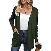 LILBETTER Womens Casual Lightweight Long Sleeve Open Front Cardigan Sweaters with Pockets