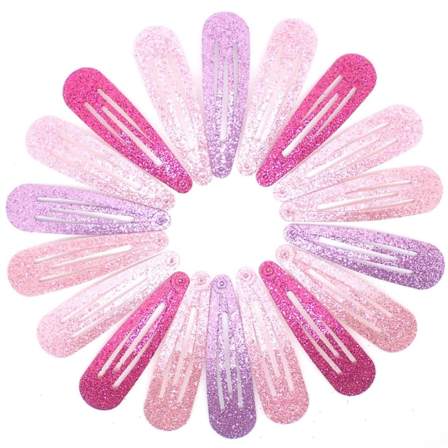 Topkids Accessories Glitter Hair Snap Clips Glittery Girls Children Women Kids Clip Sparkly Slides Fringe Party Sectioning Clips Bendies Sleepies 5cm / 2" (18 Glitter Pink Tones)