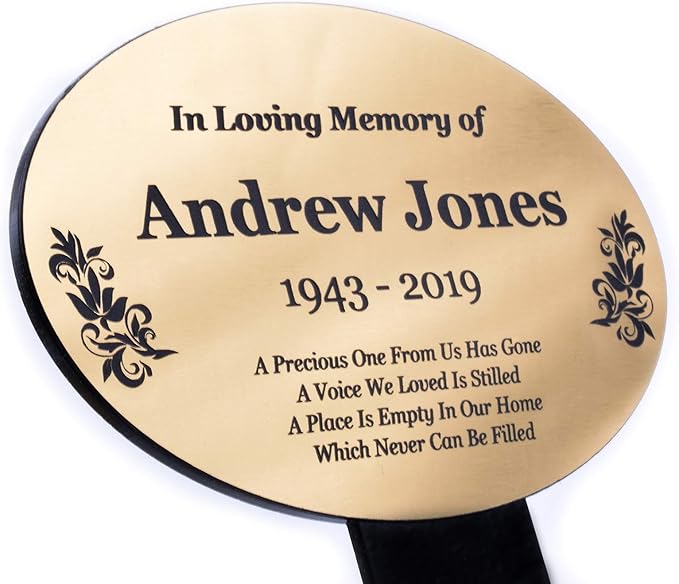 OriginDesigned Personalised Metallic Oval Memorial Plaque Stake Grave