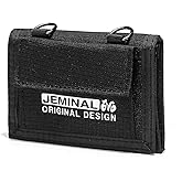 JEMINAL Lanyard Trifold Wallet for Men Nylon Wallet with Multiple Card Slots and ID Window Black