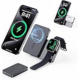 KU XIU K2 Magnetic Power Bank 5000mAh, Qi2 Certified 15W Fast Wireless Charger with Foldable Stand, 3-in-1 Portable Battery Pack for iPhone 16–12, Apple Watch & AirPods – Ideal for Travel & Desk Use