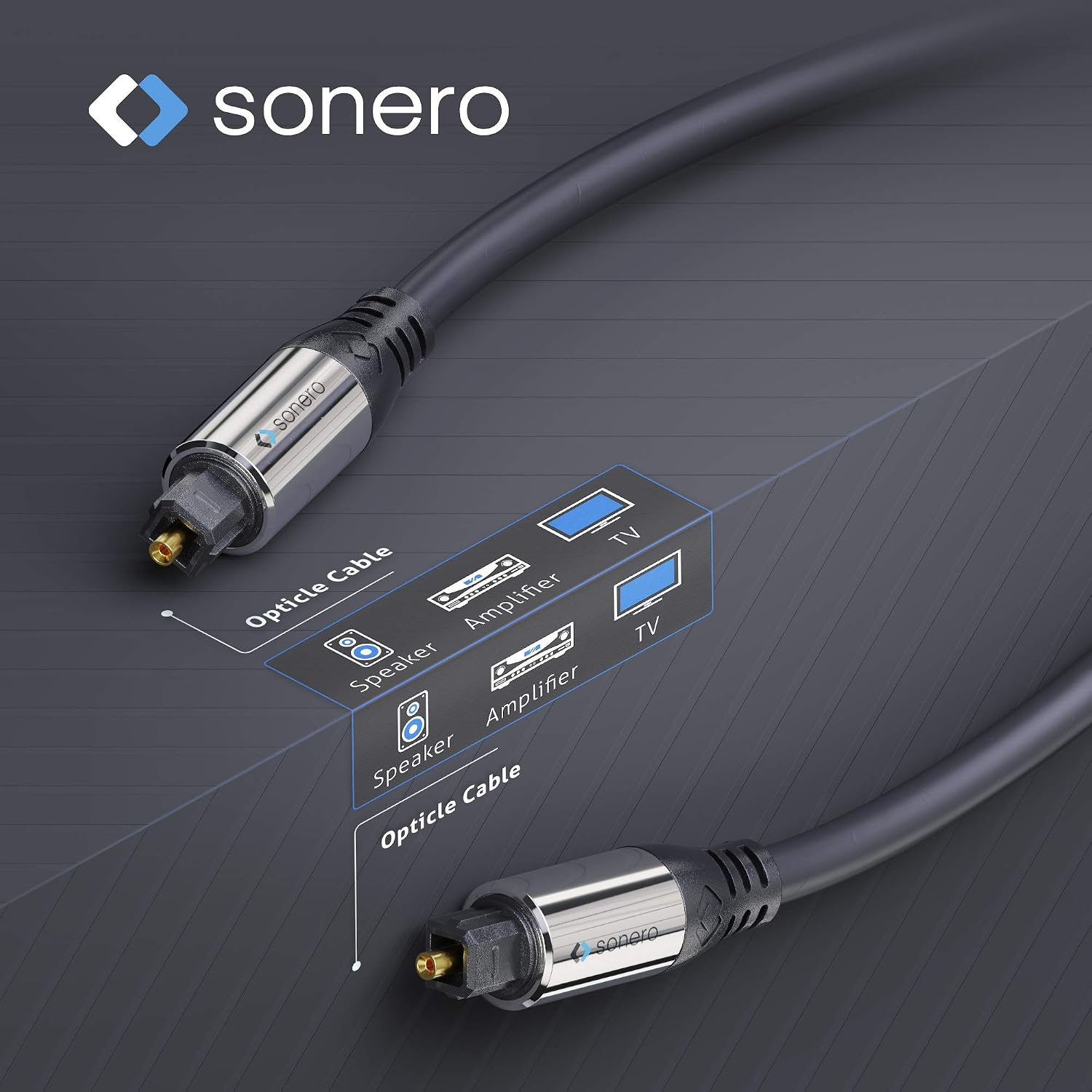 Sonero Premium Optical Toslink Cable 10.0 m Gold-Plated Contacts Black S-OC100-100, Black, gold-plated - Image 4