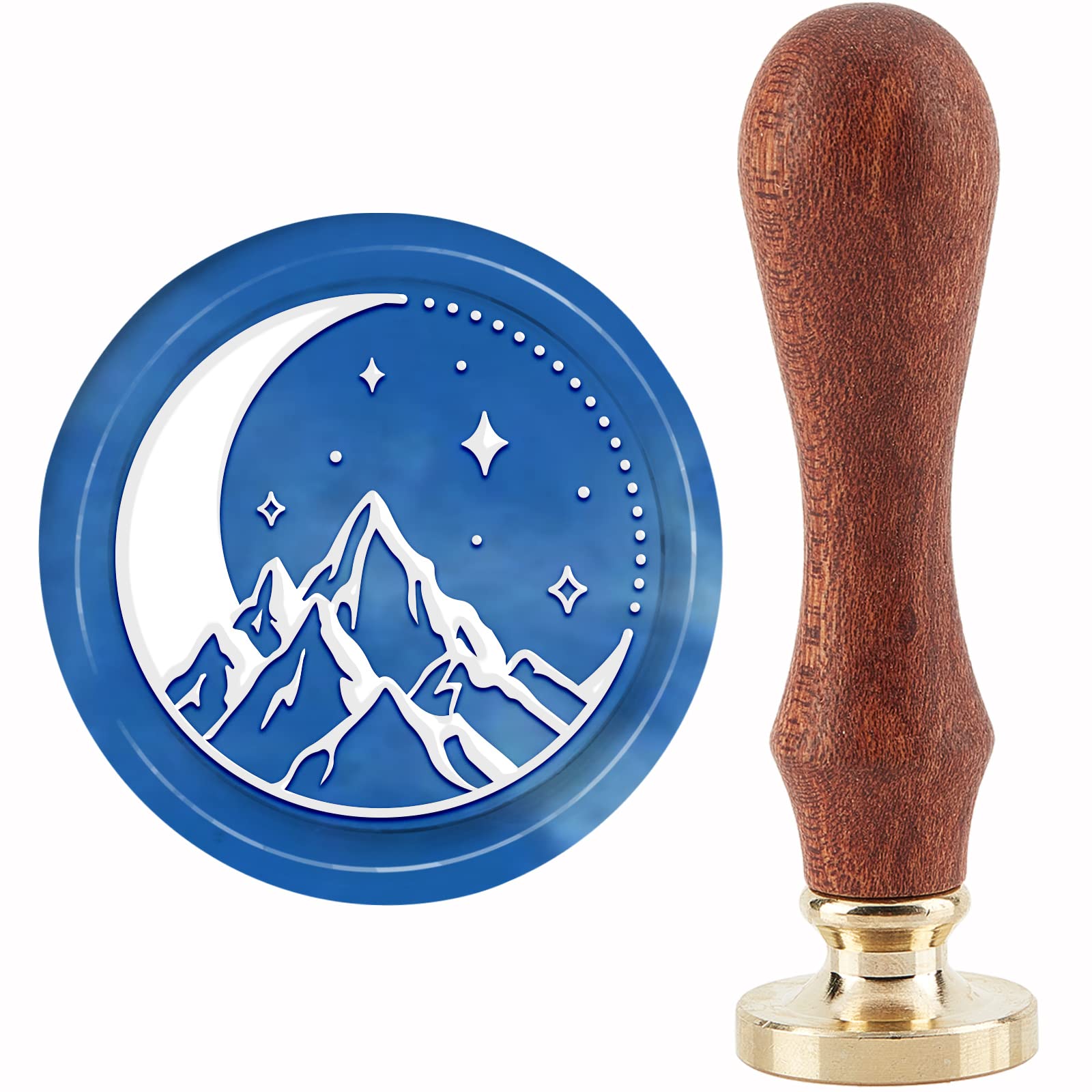 CRASPIRE Moon Wax Seal Stamp Mountain Star Sealing Stamp Copper Seals 30mm Retro Removable Brass Stamp Head with Wooden Handle for Envelopes Letter Invitations Cards Wedding Gift Package