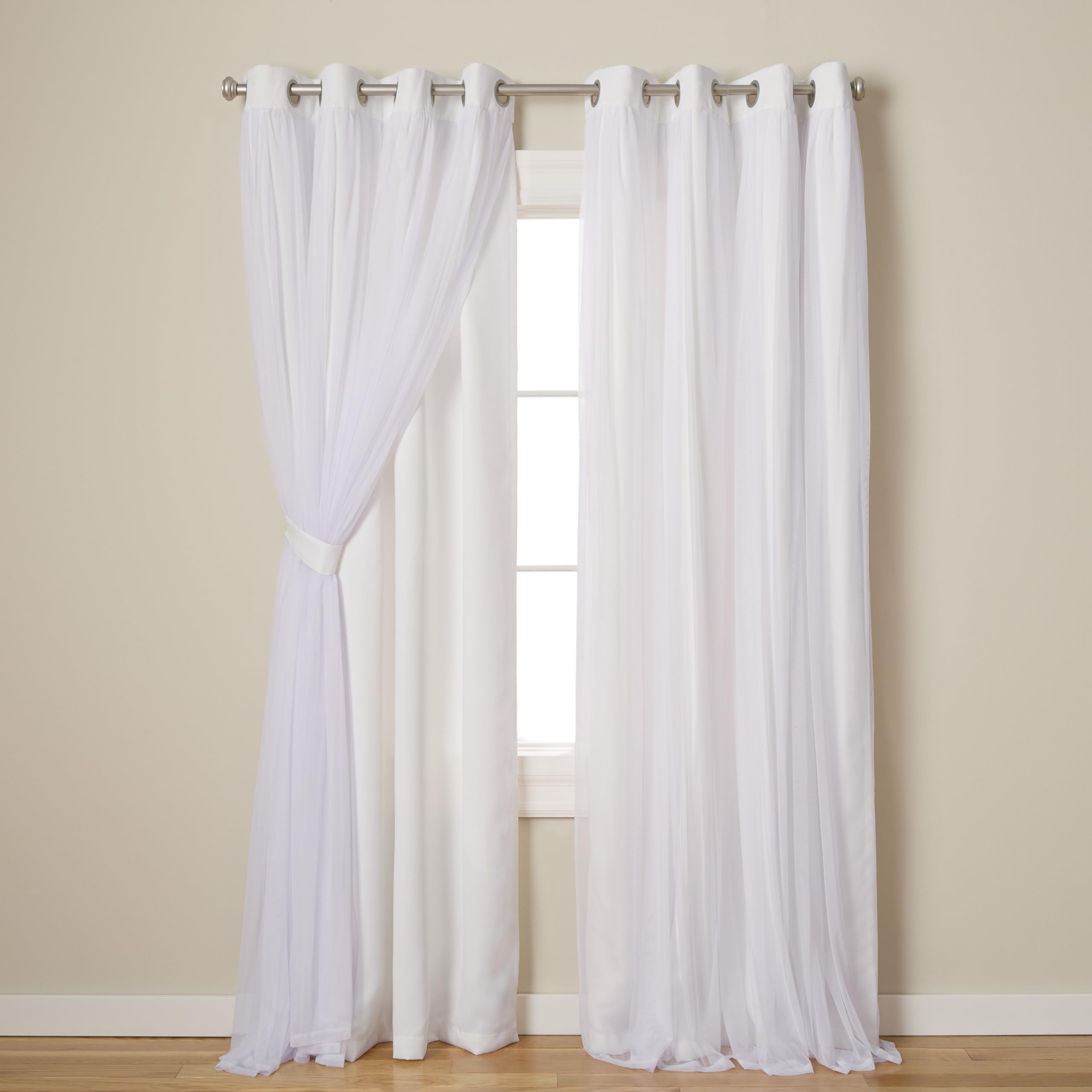TOWN & COUNTRY LUXE Talia Double Layer Indoor Curtains, Sheer and Room Darkening Blackout, Grommet Top, Energy Efficient, 2-Pack Set, 52"W x 96"L (Pack of 2), Winter White 2 Count Image TOWN & COUNTRY LUXE Talia Double Layer Indoor Curtains, Sheer and Room Darkening Blackout, Grommet Top, Energy Efficient, 2-Pack Set, 52"W x 96"L (Pack of 2), Winter White 2 Count Image